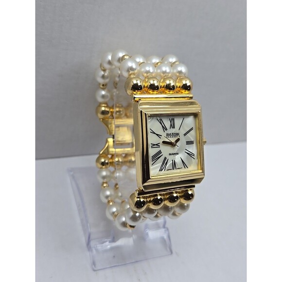 Vintage Joan Rivers Classics Faux Pearl Gold Bracelet Watch New Battery Classy - Picture 3 of 11